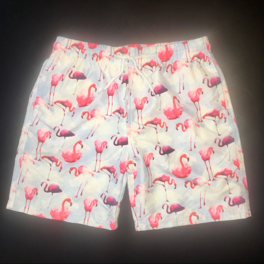 Stella Cove kids blue pink white flamingo birds swim trunks shorts - Picture 2 of 5